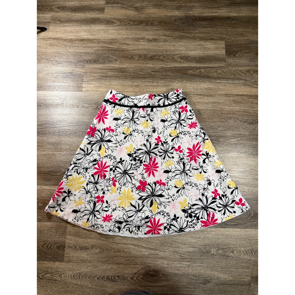 Oscar de la Renta Floral A-Line Skirt White Pink Yellow Cotton Blend Size 6